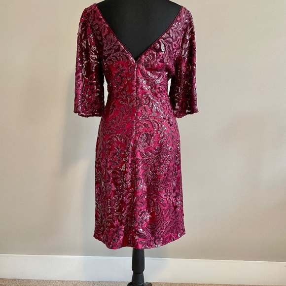 Carmen Marc Valvo Infusion V-Back Sequin Lace Cocktail Dress - Picture 2 of 10